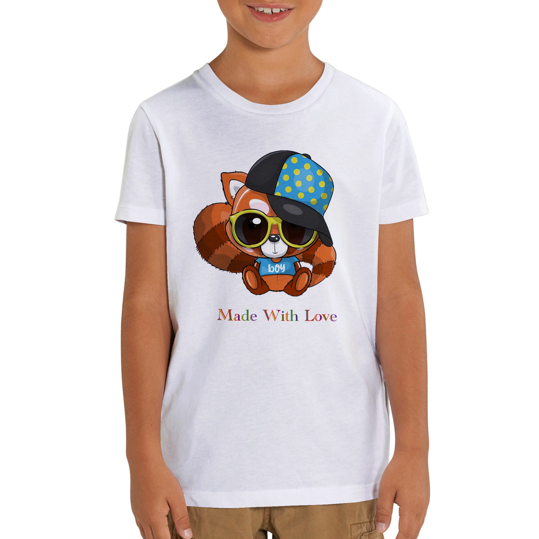 Organic Kids Crewneck T-shirt - Red Panda Boy "Made With Love"