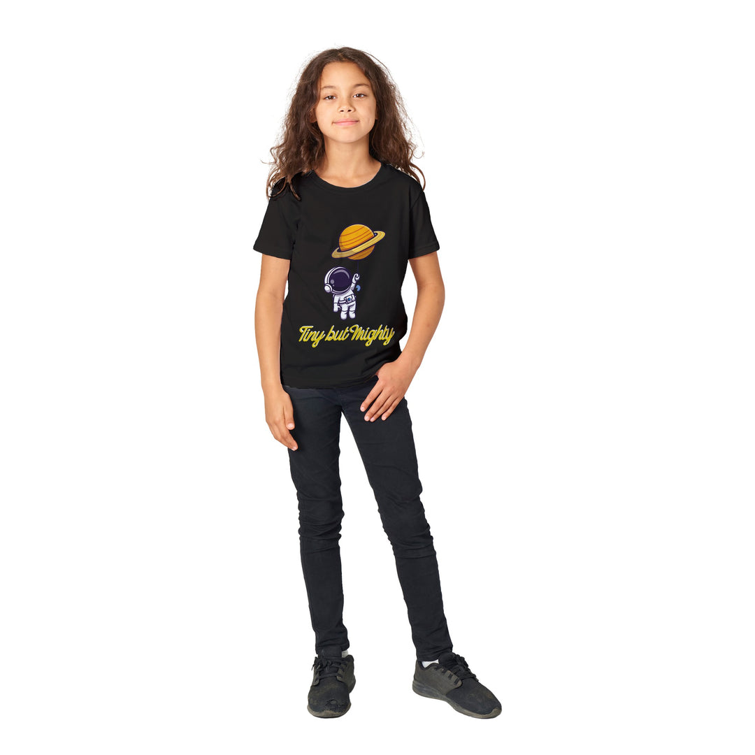 Premium Kids Crewneck T-shirt - Little Astronaut Unisex "Tiny but Mighty"